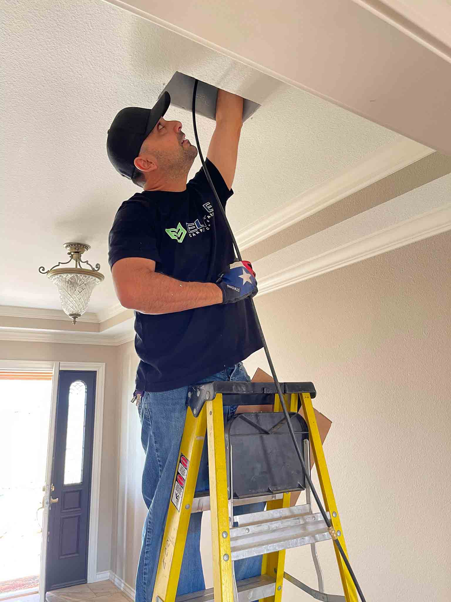 Air Duct being cleaned by Michael Mendoza of Elite Carpet Cleaning in Odessa Tx
