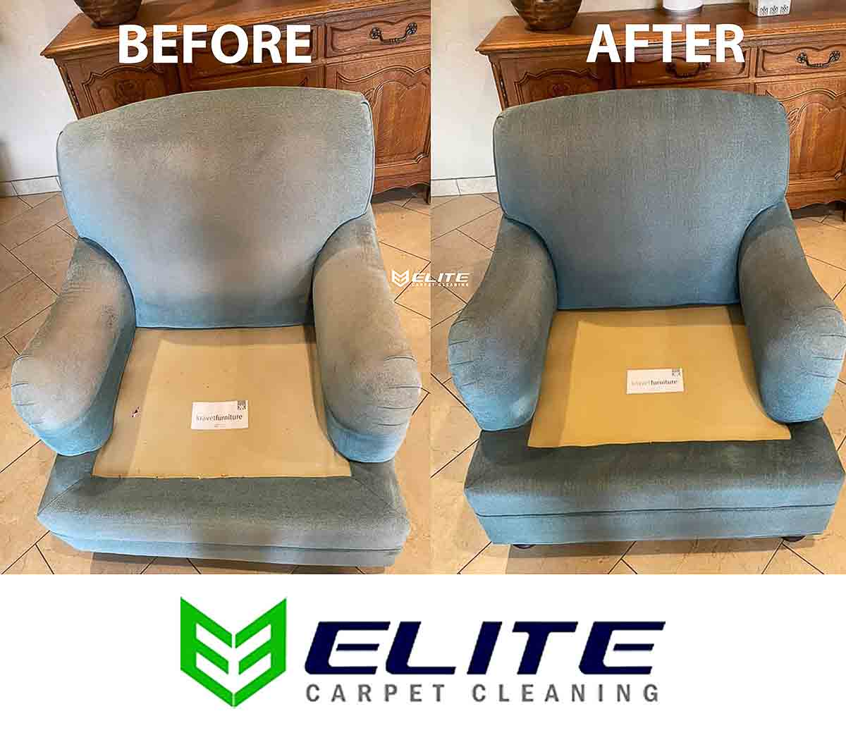 Before and after photo of a recliner getting cleaned in Andrews Tx. 